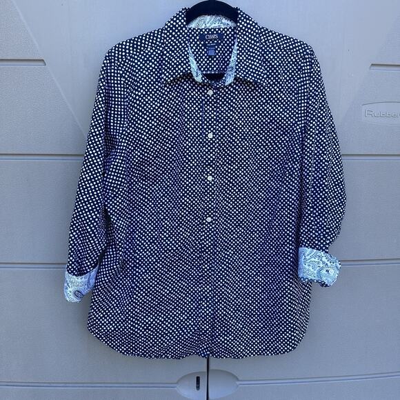 Lot x 2 Chaps No Iron Button Up Shirts 1X Floral & Polka Dots Cotton Flip Cuff - Picture 4 of 14